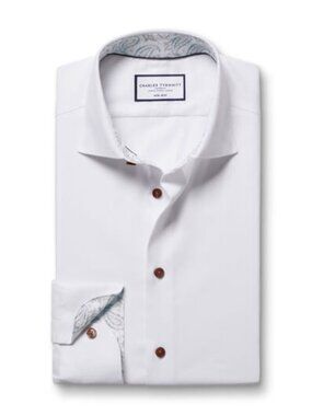 Charles Tyrwhitt Non-Iron Stretch Print Trim Shirt, White, 16.5" Classic Fit